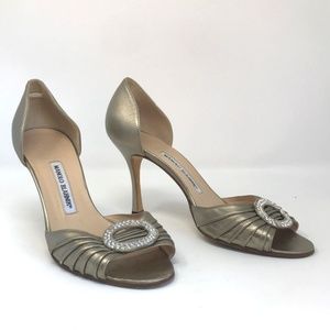 Manolo Blahnik Leather Sedaraby D'Orsay Peep Toe